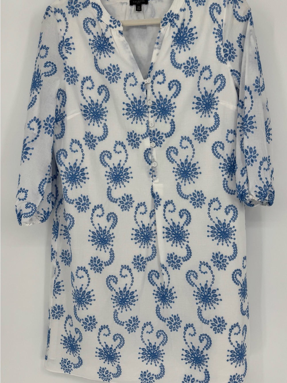 Talbots Women White Dress with Blue Floral Print Size 10P - Picture 2 of 13